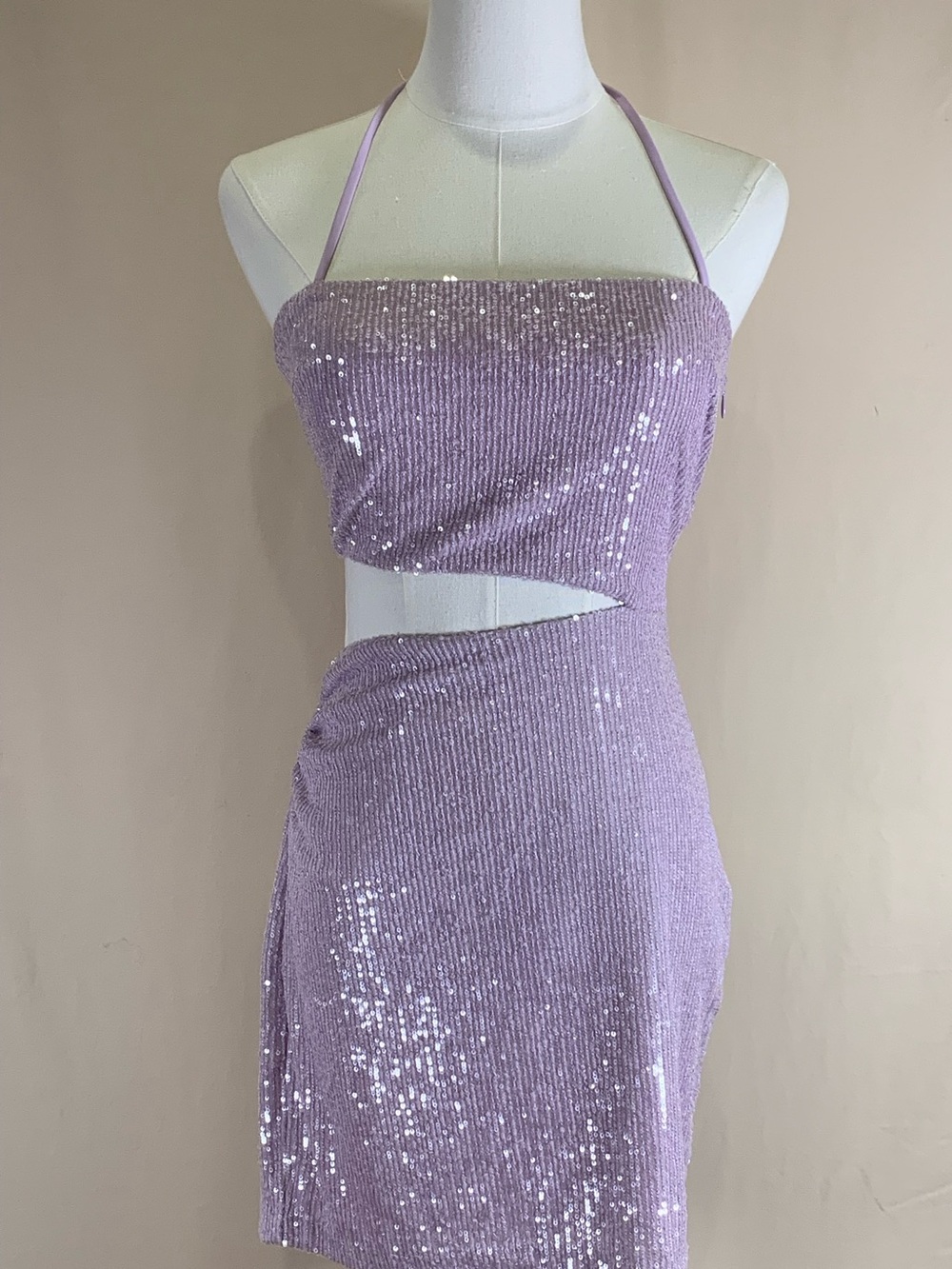 Amanda Uprichard Strapless Puzzle Mini Dress Lavender Sequin Size XS